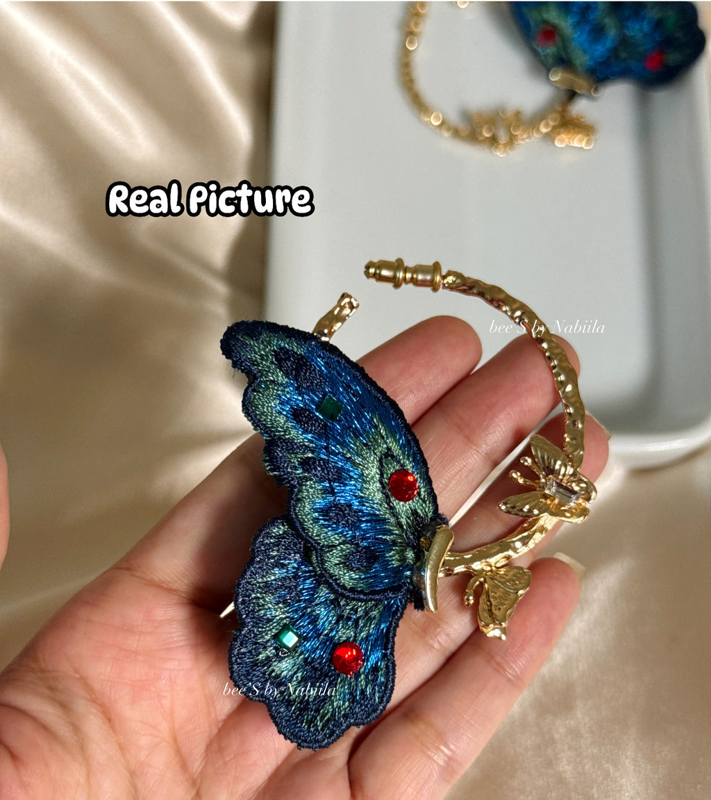 Vintage Embroidered Butterfly Hoop Earring 🦋