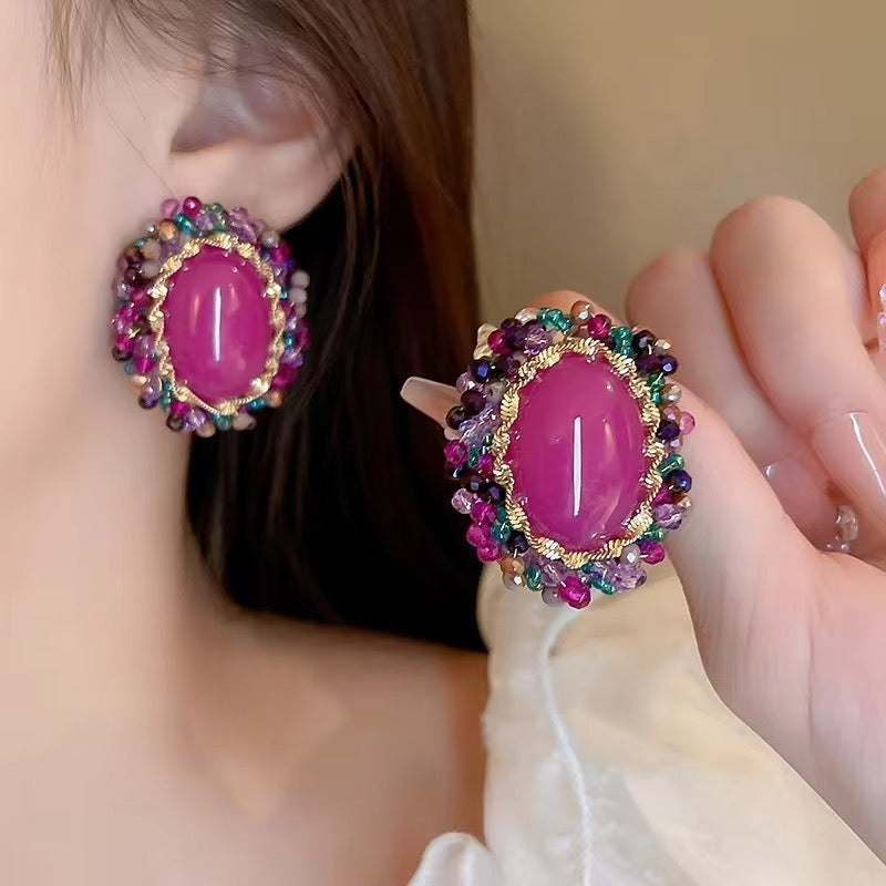 Hot Pink vintage-style statement Stud Earring