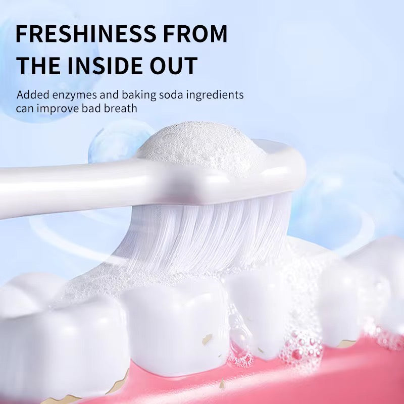 AEYE Enzyme Baking Soda Tooth Powder, a light blue oral cleaning and teeth-whitening powder, removing stubborn dental stains