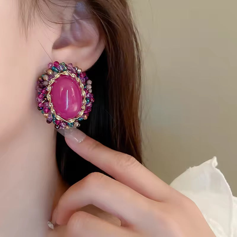 Hot Pink vintage-style statement Stud Earring