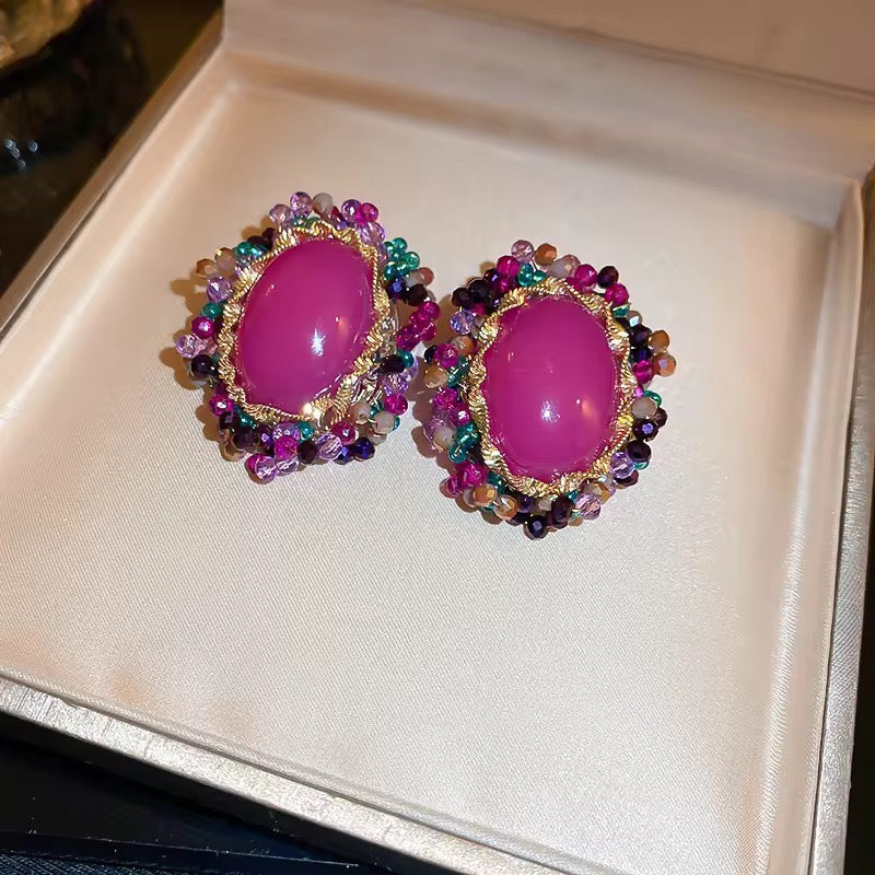 Hot Pink vintage-style statement Stud Earring