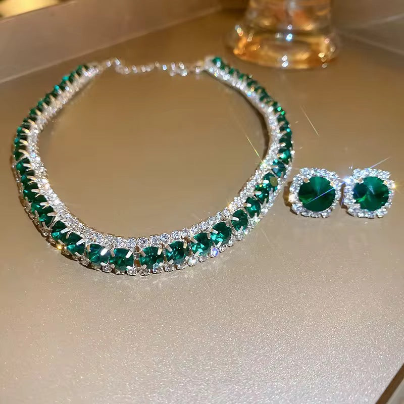 Emerald Green Zircon Choker & Earring Set