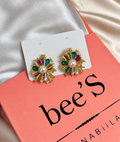 Gold Aurelie Starburst Baguette Stone & Faux Pearl Stud Earrings