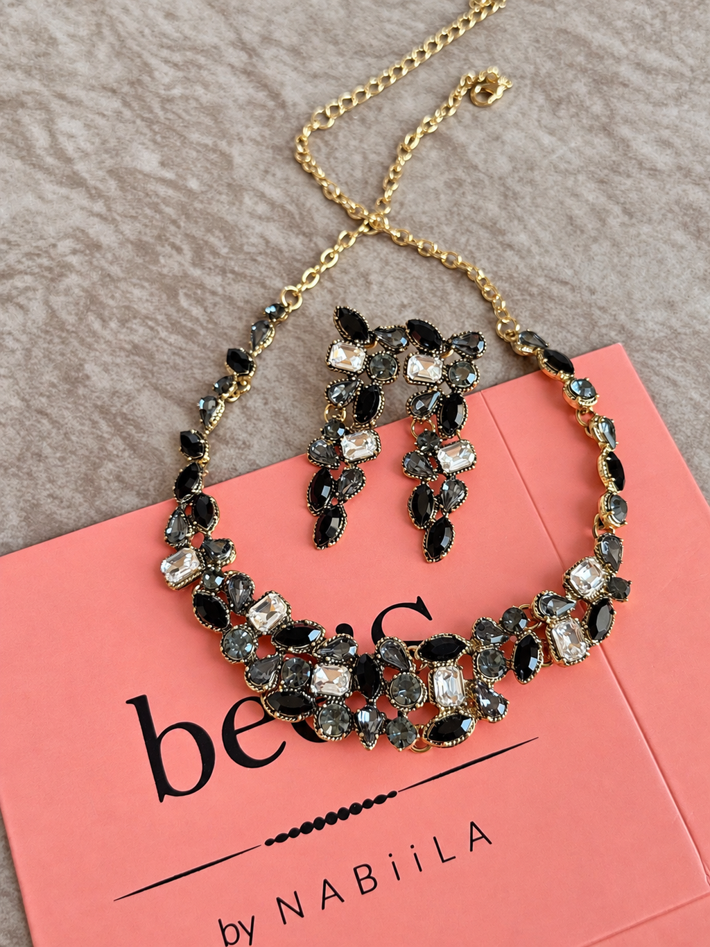 Black Geometric Rhinestone Statement Collar Necklace Set