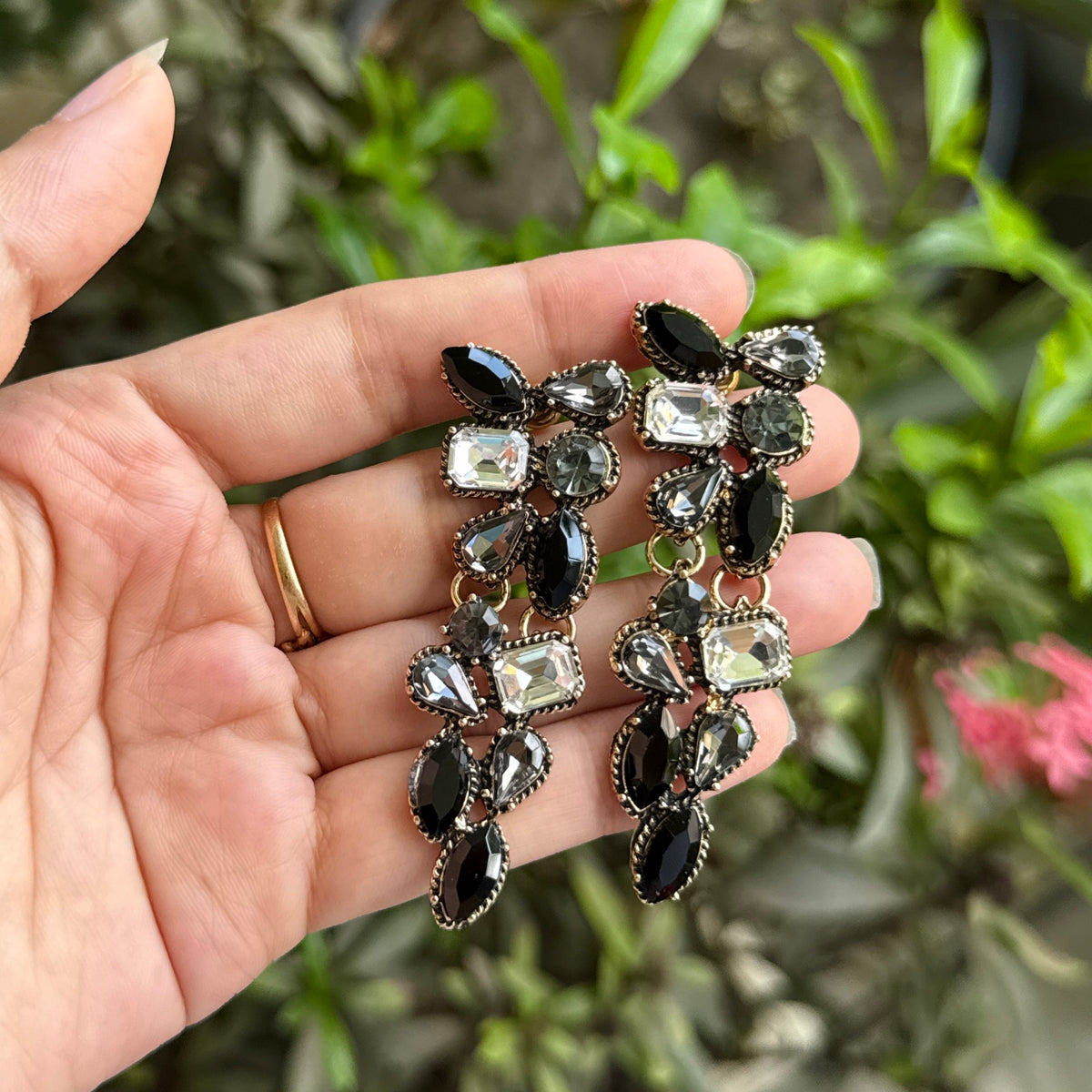 Black Geometric Rhinestone Statement Collar Necklace Set