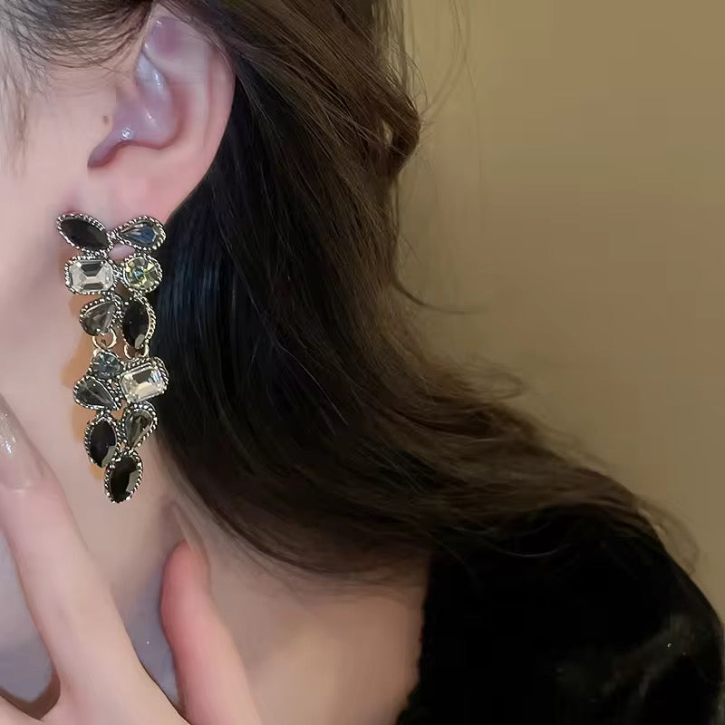 Black Geometric Rhinestone Statement Collar Necklace Set