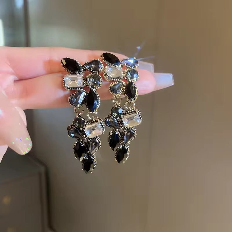 Black Geometric Rhinestone Statement Collar Necklace Set