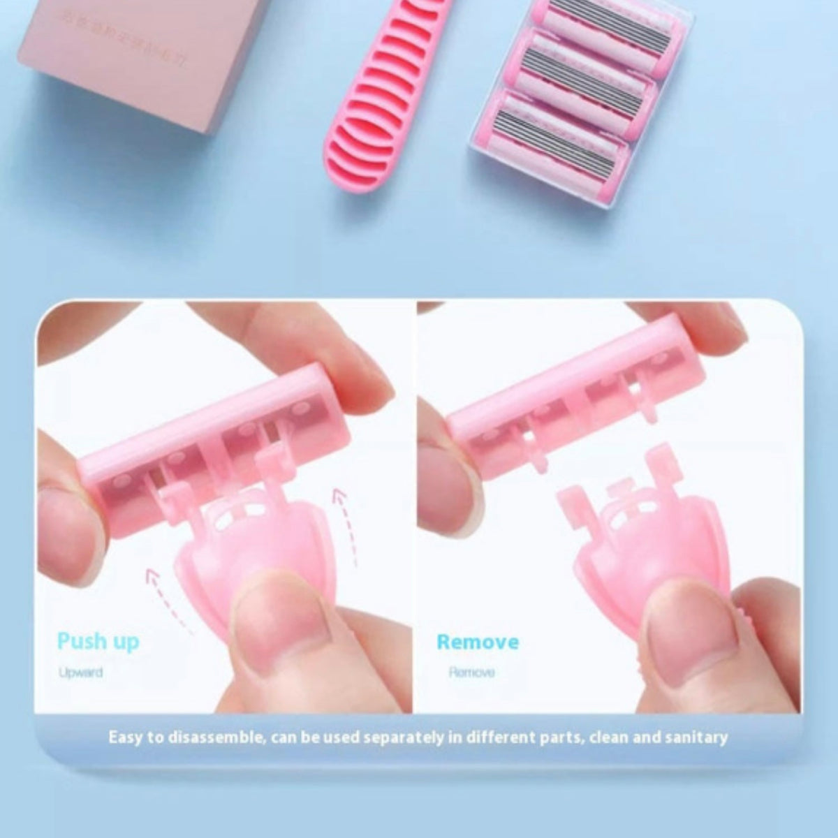 Pink 6-layered Shaving razor set with 3 Replacement Blades & 1 Cleaning Brush