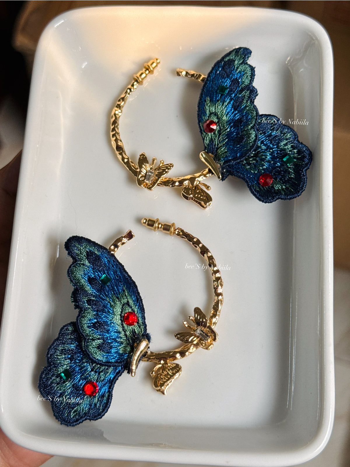 Vintage Embroidered Butterfly Hoop Earring 🦋