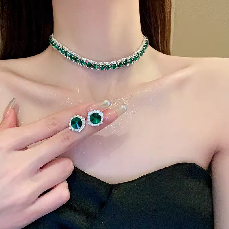 Emerald Green Zircon Choker & Earring Set