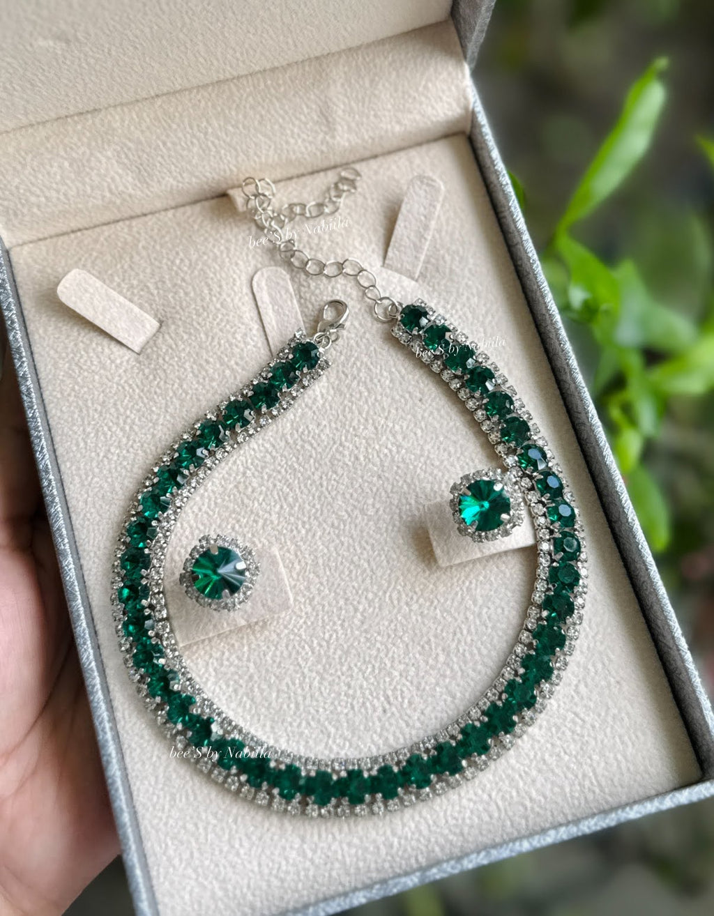 Emerald Green Zircon Choker & Earring Set